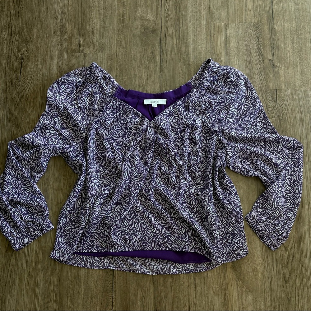 Purple Patterned LOFT Blouse